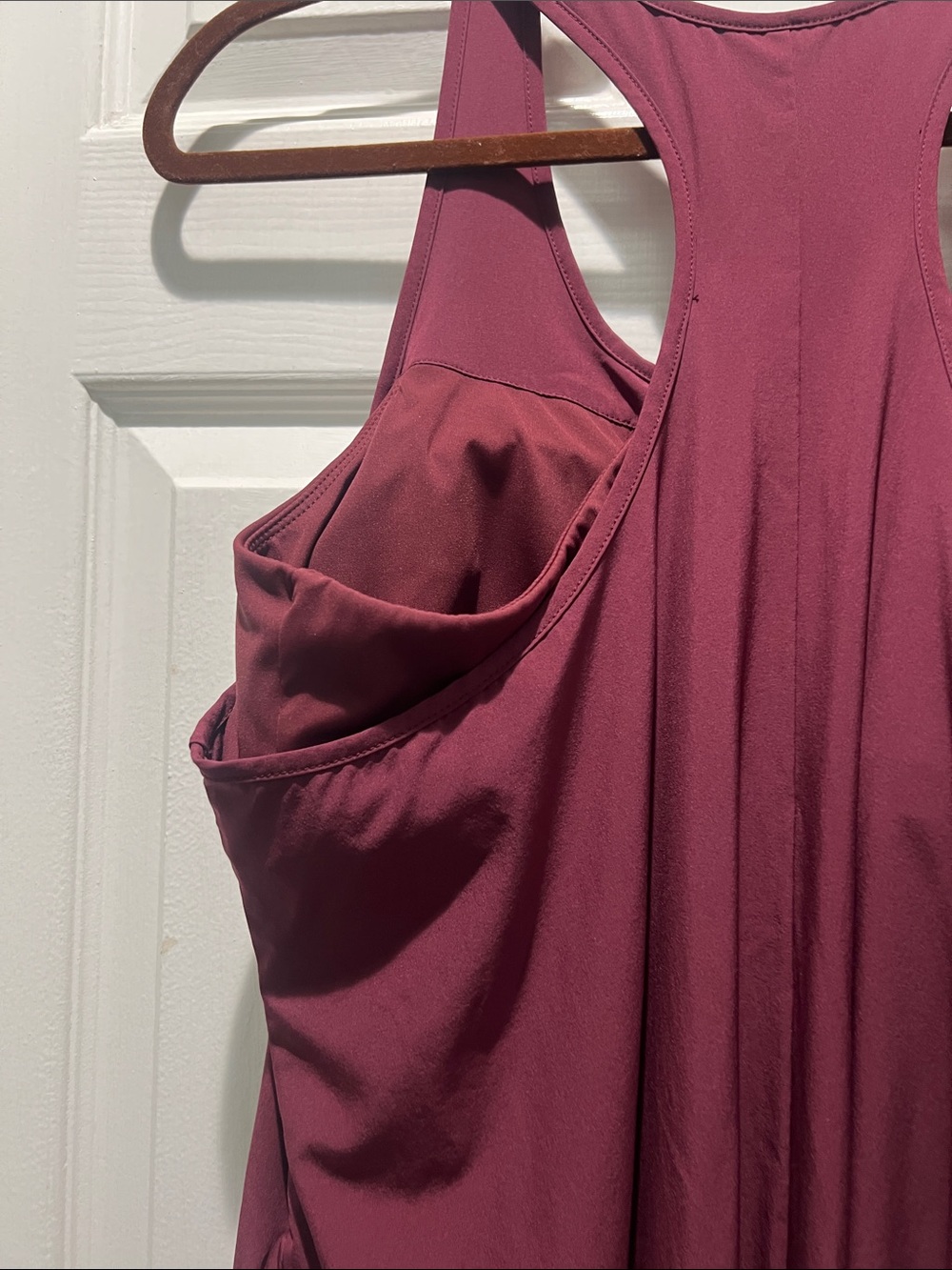 HALARA Sleeveless Asymmetrical Racerback Dress in Burgundy - Picture 8 of 14